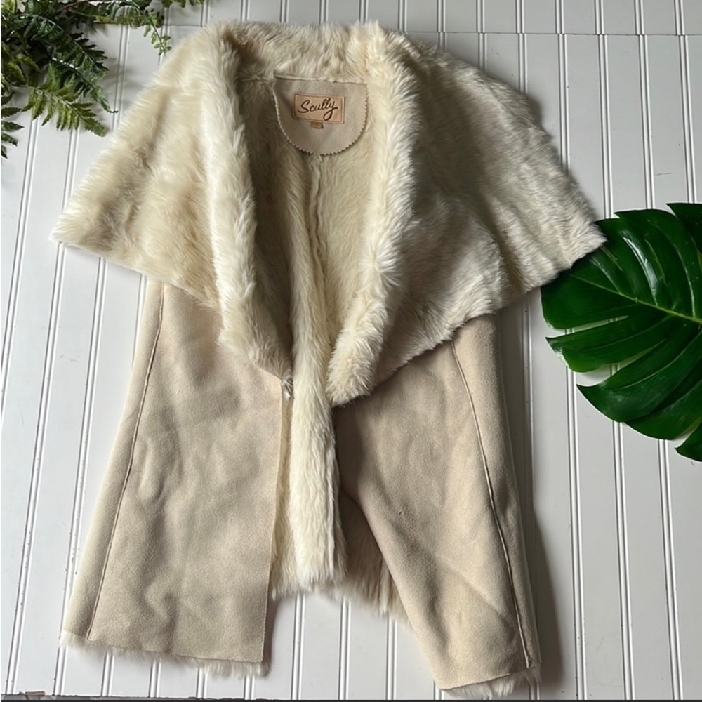 Scully suede fur vest cream tan sleeveless open front